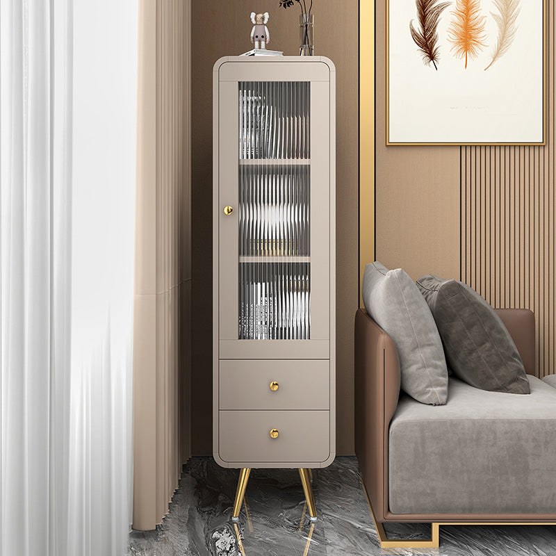 Modern 15.7" W Square Cabinet 1 Glass Door Side Cabinet with 2 Drawers 16"L x 16"W x 53"H Grey Clearhalo 'Cabinets & Chests' 'cabinets_chests' 'furn' 'furn_cabinets_chests' 'Furniture' 'Living Room Furniture' 6993448