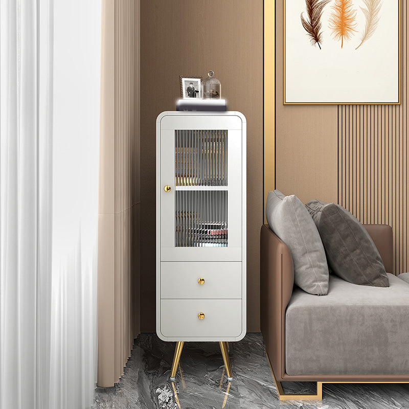 Modern 15.7" W Square Cabinet 1 Glass Door Side Cabinet with 2 Drawers 16"L x 16"W x 41"H White Clearhalo 'Cabinets & Chests' 'cabinets_chests' 'furn' 'furn_cabinets_chests' 'Furniture' 'Living Room Furniture' 6993450