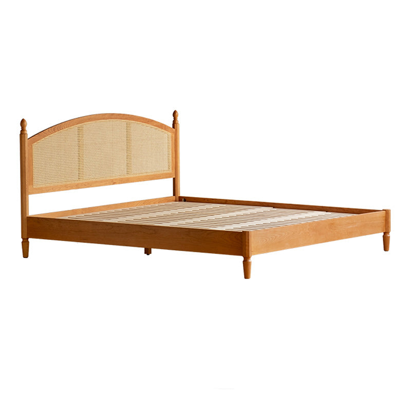 Contemporary Standard Bed Cherry Solid Color Bed Frame With Custom Gold Legs Arched Clearhalo 'Bedroom Furniture' 'Beds' 'furn' 'furn_beds' 'Furniture' 6993460