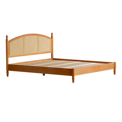 Contemporary Standard Bed Cherry Solid Color Bed Frame With Custom Gold Legs Arched Clearhalo 'Bedroom Furniture' 'Beds' 'furn' 'furn_beds' 'Furniture' 6993460