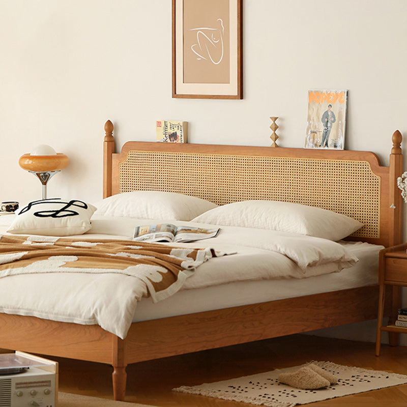 Contemporary Standard Bed Cherry Solid Color Bed Frame With Custom Gold Legs Clearhalo 'Bedroom Furniture' 'Beds' 'furn' 'furn_beds' 'Furniture' 6993461