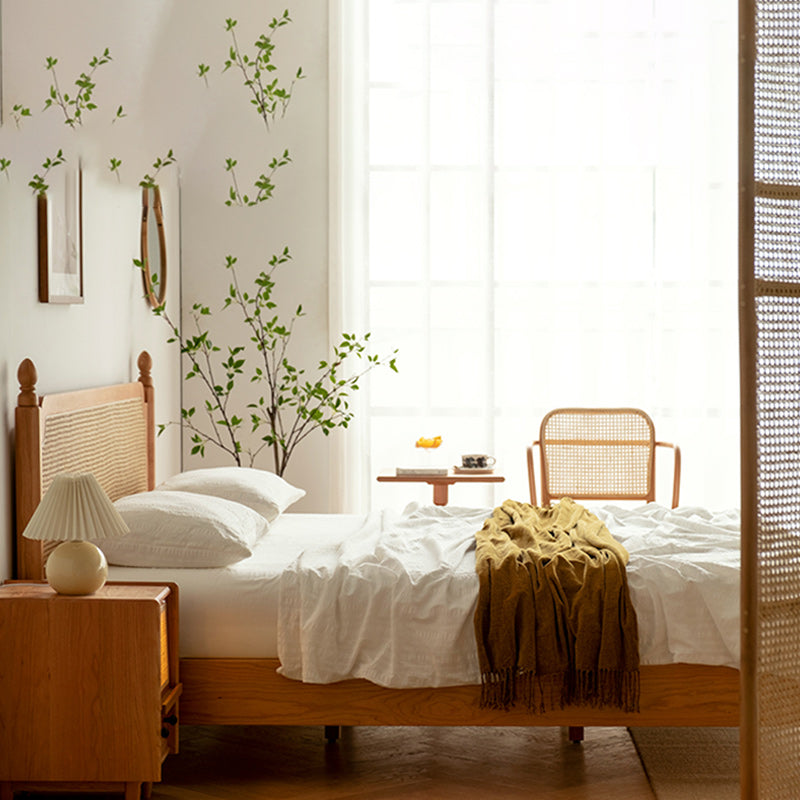 Contemporary Standard Bed Cherry Solid Color Bed Frame With Custom Gold Legs Clearhalo 'Bedroom Furniture' 'Beds' 'furn' 'furn_beds' 'Furniture' 6993463