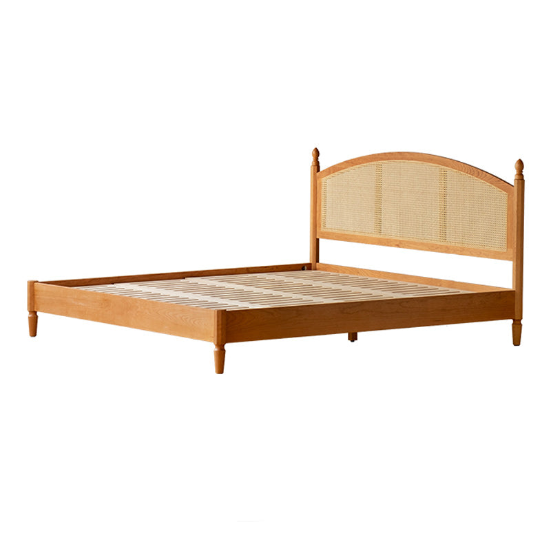 Contemporary Standard Bed Cherry Solid Color Bed Frame With Custom Gold Legs Clearhalo 'Bedroom Furniture' 'Beds' 'furn' 'furn_beds' 'Furniture' 6993464