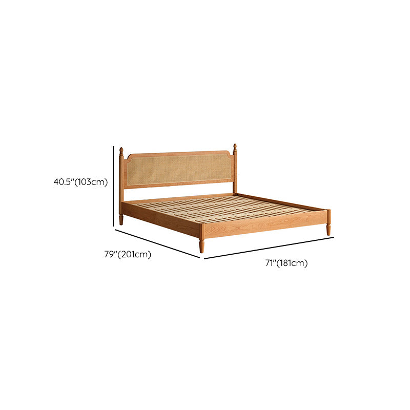 Contemporary Standard Bed Cherry Solid Color Bed Frame With Custom Gold Legs Clearhalo 'Bedroom Furniture' 'Beds' 'furn' 'furn_beds' 'Furniture' 6993472