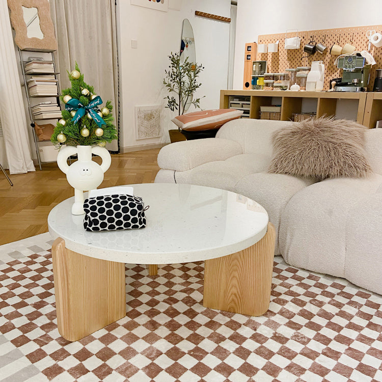 Solid Wood 3 Legs Coffee Table Modern 1 Single Terrazzo Cocktail Table Clearhalo 'Coffee & Accent Tables' 'Coffee Tables' 'coffee_tables' 'furn' 'furn_coffee_tables' 'Furniture' 'Living Room Furniture' 6993487