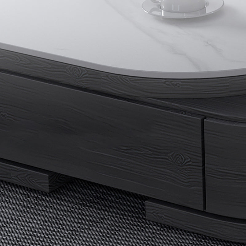 Tavolino ovale per caffè in legno e tavolino con cassetti di stoccaggio