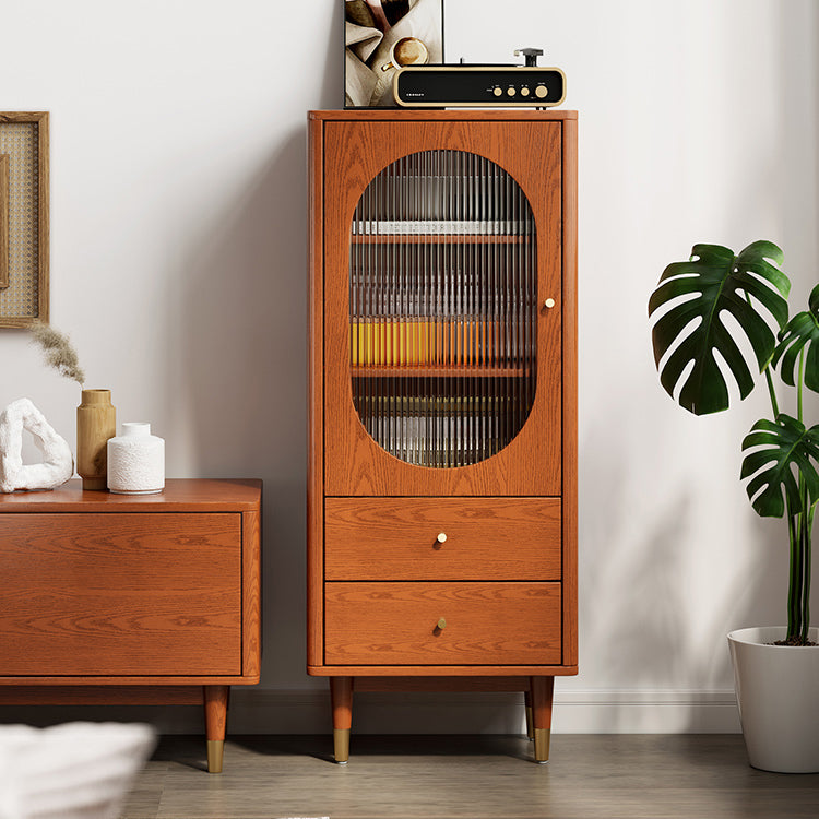Modern Two Drawer Accent Cabinet Rectangular Wooden and Glass 1-Door Cabinet 20"L x 14"W x 47"H Orange Clearhalo 'Cabinets & Chests' 'cabinets_chests' 'furn' 'furn_cabinets_chests' 'Furniture' 'Living Room Furniture' 6993571