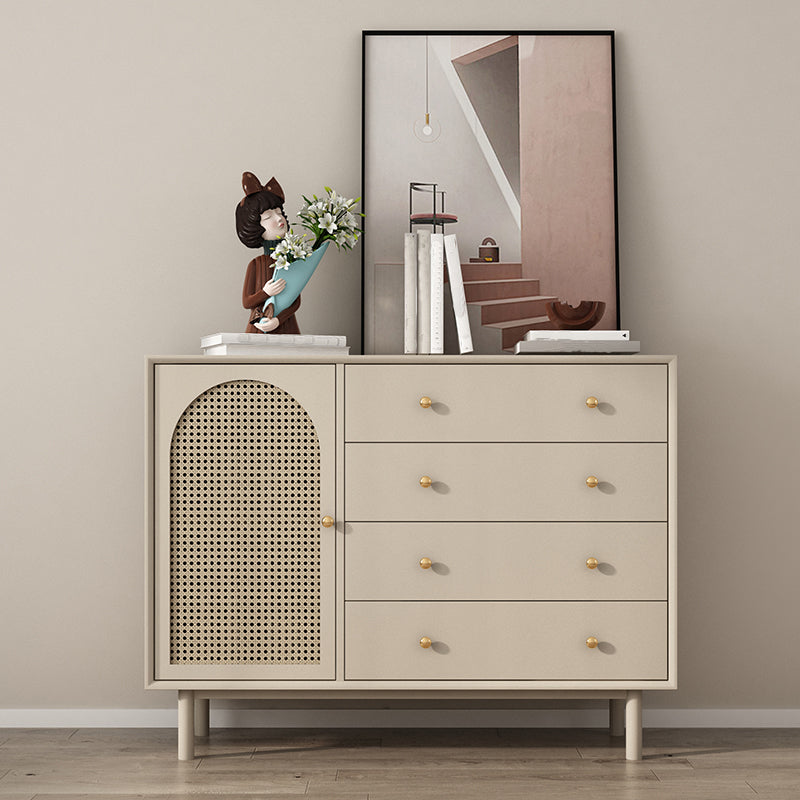 Contemporary Solid Wood Accent Cabinet Beige 2/4-Drawer Chest with Rattan Accent 39"L x 16"W x 31"H Wicker & Rattan Clearhalo 'Cabinets & Chests' 'cabinets_chests' 'furn' 'furn_cabinets_chests' 'Furniture' 'Living Room Furniture' 6993583