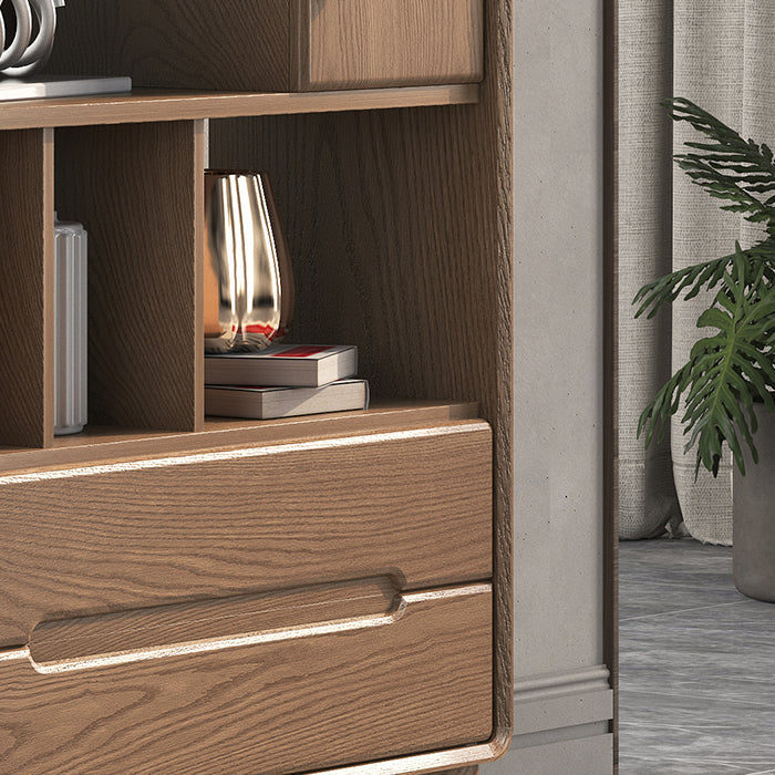 Image de rangement en bois massif de 74 "Tireurs de rangement massif inclus coffre avec étagères