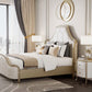Modern Upholstered Headboard Bed Solid Wood Standard Bed Camelback