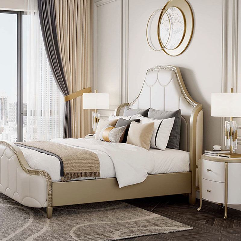 Modern Upholstered Headboard Bed Solid Wood Standard Bed Camelback