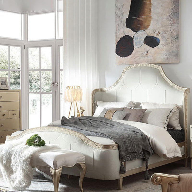 Modern Upholstered Headboard Bed Solid Wood Standard Bed Camelback