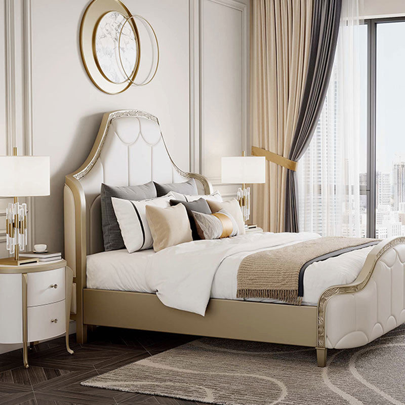 Modern Upholstered Headboard Bed Solid Wood Standard Bed Camelback