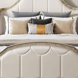 Modern Upholstered Headboard Bed Solid Wood Standard Bed Camelback