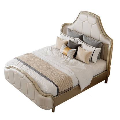 Modern Upholstered Headboard Bed Solid Wood Standard Bed Camelback