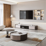 Slate and Leather Drum Coffee Table Modern Round Cocktail Table Set with Storage Clearhalo 'Coffee & Accent Tables' 'Coffee Tables' 'coffee_tables' 'furn' 'furn_coffee_tables' 'Furniture' 'Living Room Furniture' 6993634