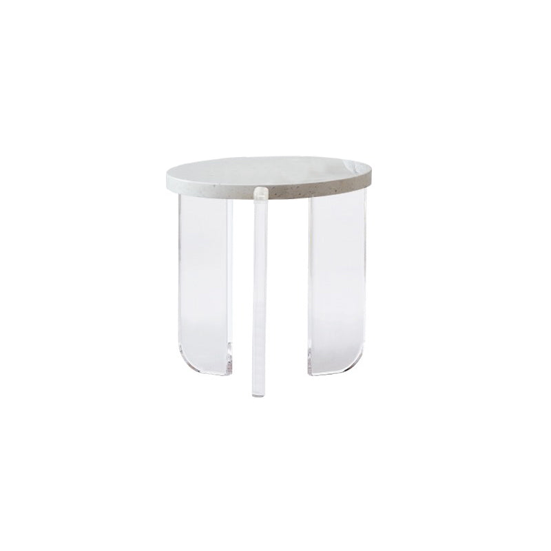 Contemporary Round Terrazzo Coffee Table in White Acrylic Legs 1 Single Cocktail Table 19.7"L x 19.7"W x 19.7"H Clearhalo 'Coffee & Accent Tables' 'Coffee Tables' 'coffee_tables' 'furn' 'furn_coffee_tables' 'Furniture' 'Living Room Furniture' 6993661