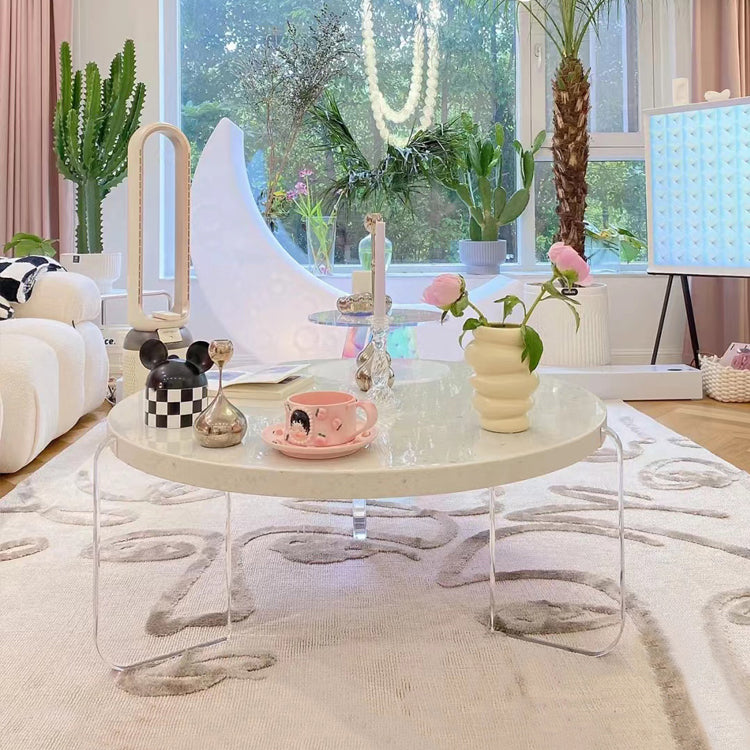 Contemporary Round Terrazzo Coffee Table in White Acrylic Legs 1 Single Cocktail Table Clearhalo 'Coffee & Accent Tables' 'Coffee Tables' 'coffee_tables' 'furn' 'furn_coffee_tables' 'Furniture' 'Living Room Furniture' 6993664