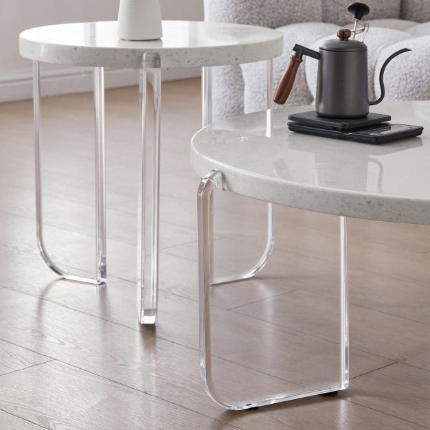 Contemporary Round Terrazzo Coffee Table in White Acrylic Legs 1 Single Cocktail Table Clearhalo 'Coffee & Accent Tables' 'Coffee Tables' 'coffee_tables' 'furn' 'furn_coffee_tables' 'Furniture' 'Living Room Furniture' 6993666