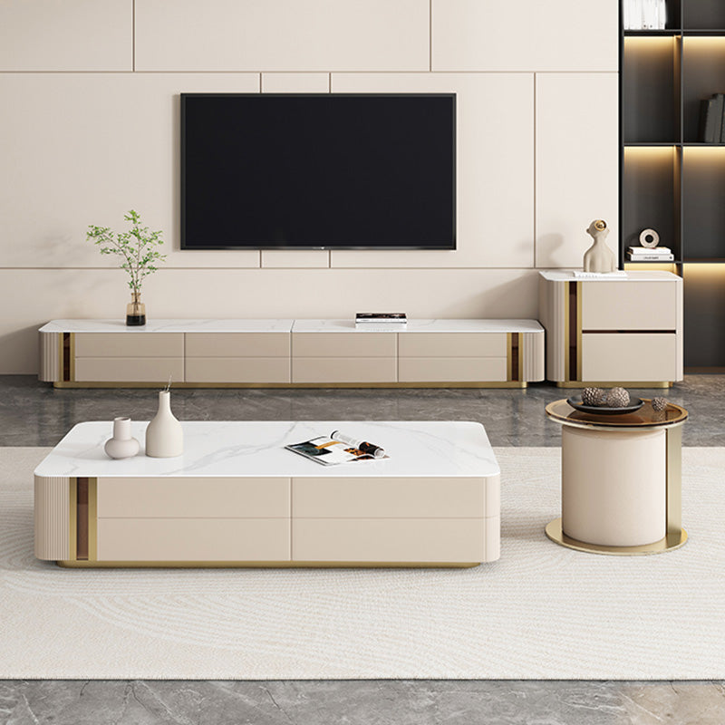 Slate Rectangular Coffee Table White Coffee Table Set with Drawer Clearhalo 'Coffee & Accent Tables' 'Coffee Tables' 'coffee_tables' 'furn' 'furn_coffee_tables' 'Furniture' 'Living Room Furniture' 6993725