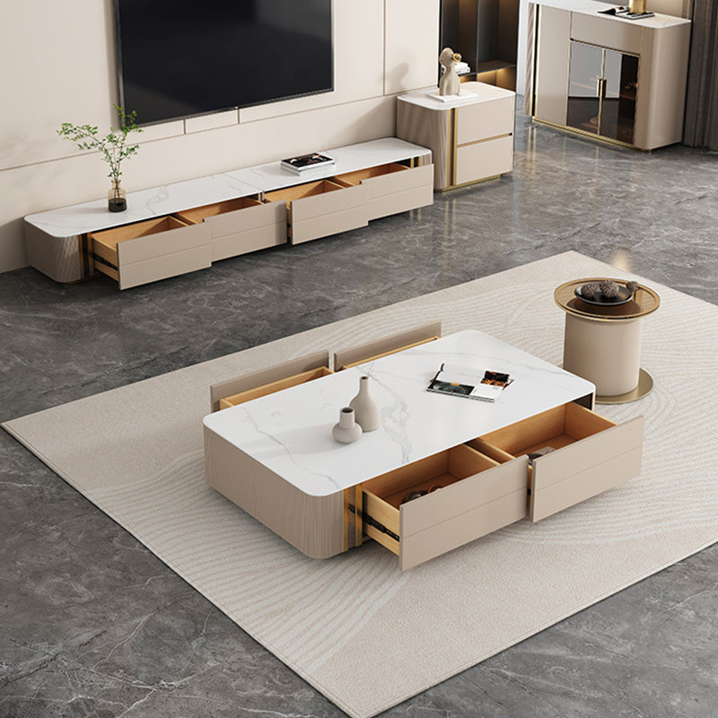 Slate Rectangular Coffee Table White Coffee Table Set with Drawer Clearhalo 'Coffee & Accent Tables' 'Coffee Tables' 'coffee_tables' 'furn' 'furn_coffee_tables' 'Furniture' 'Living Room Furniture' 6993726