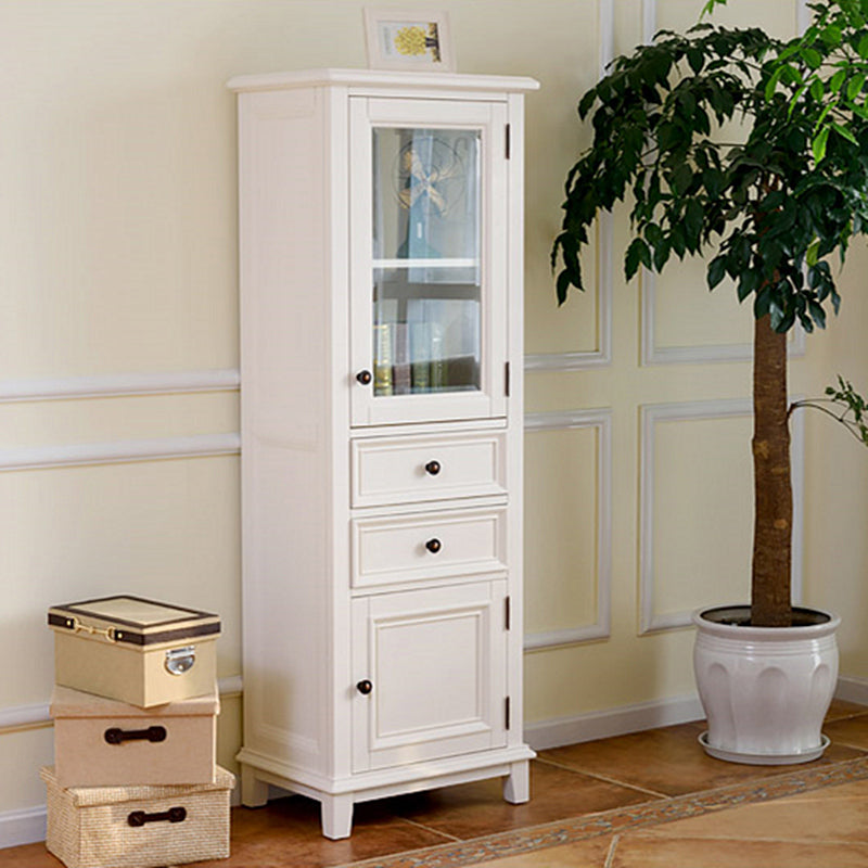 Contemporary Solid Wood Side Cabinet 2-Door and 2-Drawer Water Resistant Chest in White 21.7"L x 13.8"W x 66.9"H Clearhalo 'Cabinets & Chests' 'cabinets_chests' 'furn' 'furn_cabinets_chests' 'Furniture' 'Living Room Furniture' 6993752