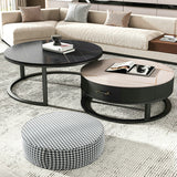 Round Slate Top Coffee Table Set Frame Cocktail Table with Storage Drawers Clearhalo 'Coffee & Accent Tables' 'Coffee Tables' 'coffee_tables' 'furn' 'furn_coffee_tables' 'Furniture' 'Living Room Furniture' 6993807