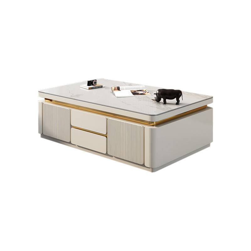 Wooden Block Cocktail Table with Drawers Glam Slate Top 4-Door Coffee Table White Clearhalo 'Coffee & Accent Tables' 'Coffee Tables' 'coffee_tables' 'furn' 'furn_coffee_tables' 'Furniture' 'Living Room Furniture' 6993864