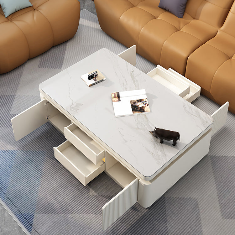 Wooden Block Cocktail Table with Drawers Glam Slate Top 4-Door Coffee Table Clearhalo 'Coffee & Accent Tables' 'Coffee Tables' 'coffee_tables' 'furn' 'furn_coffee_tables' 'Furniture' 'Living Room Furniture' 6993866