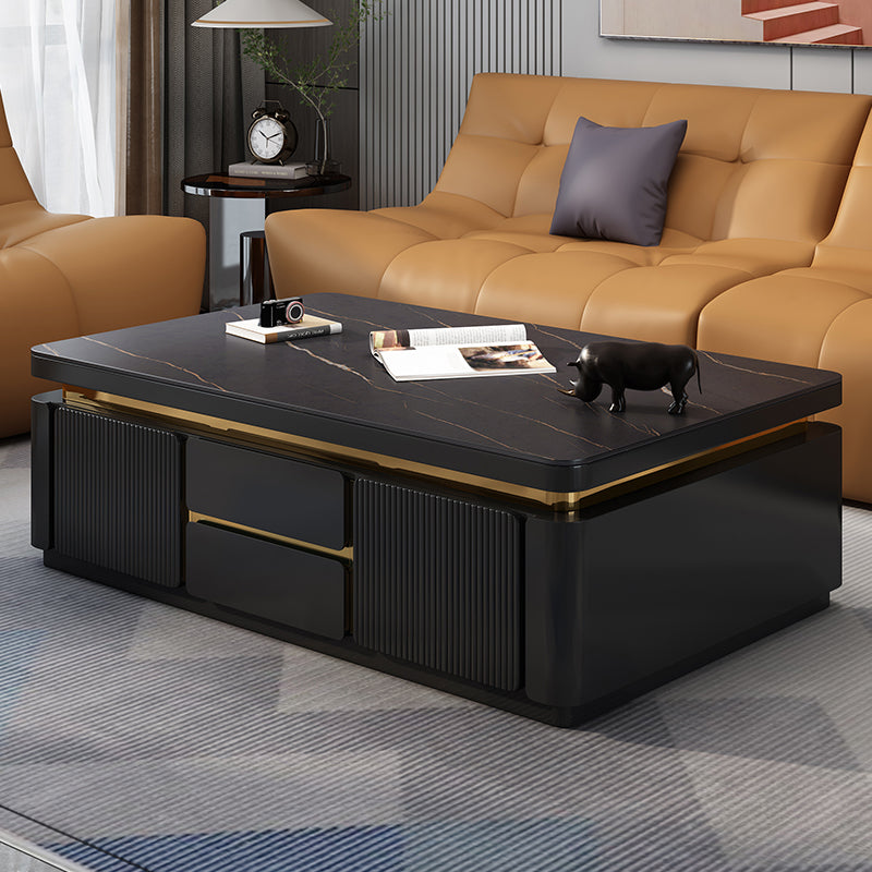 Wooden Block Cocktail Table with Drawers Glam Slate Top 4-Door Coffee Table Clearhalo 'Coffee & Accent Tables' 'Coffee Tables' 'coffee_tables' 'furn' 'furn_coffee_tables' 'Furniture' 'Living Room Furniture' 6993869
