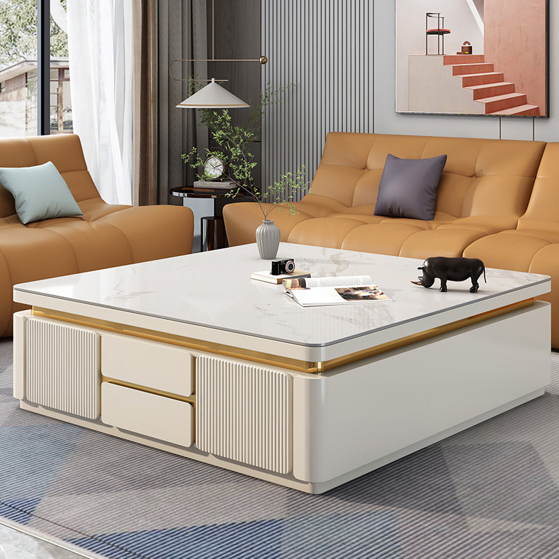 Wooden Block Cocktail Table with Drawers Glam Slate Top 4-Door Coffee Table Clearhalo 'Coffee & Accent Tables' 'Coffee Tables' 'coffee_tables' 'furn' 'furn_coffee_tables' 'Furniture' 'Living Room Furniture' 6993871