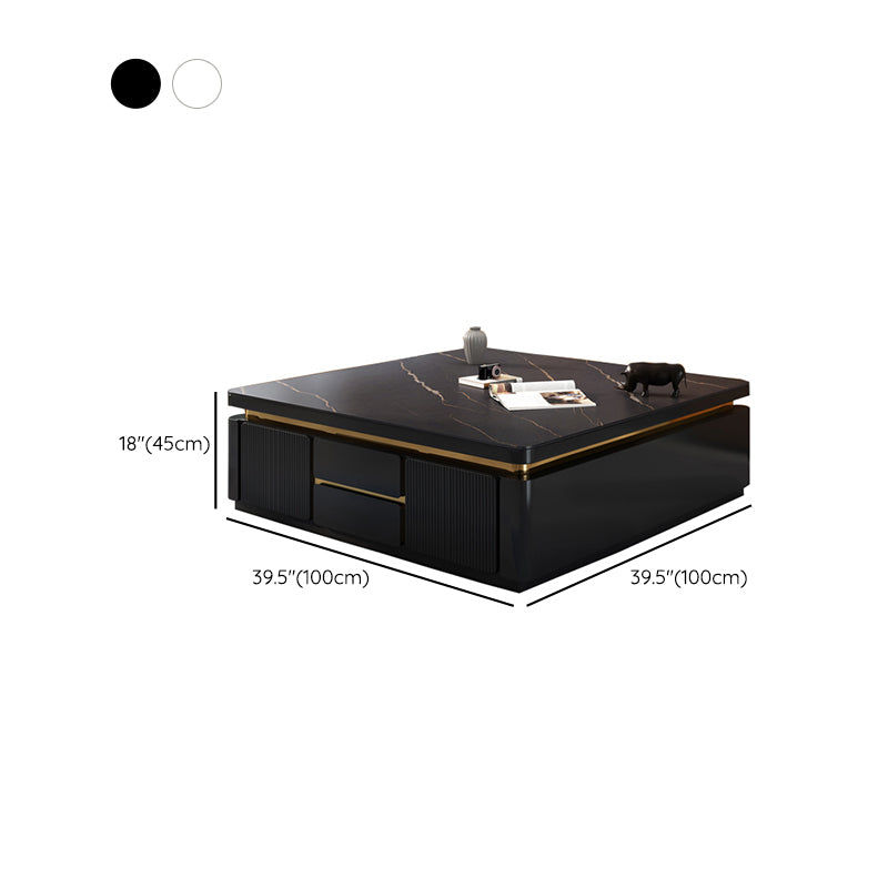 Wooden Block Cocktail Table with Drawers Glam Slate Top 4-Door Coffee Table Clearhalo 'Coffee & Accent Tables' 'Coffee Tables' 'coffee_tables' 'furn' 'furn_coffee_tables' 'Furniture' 'Living Room Furniture' 6993872