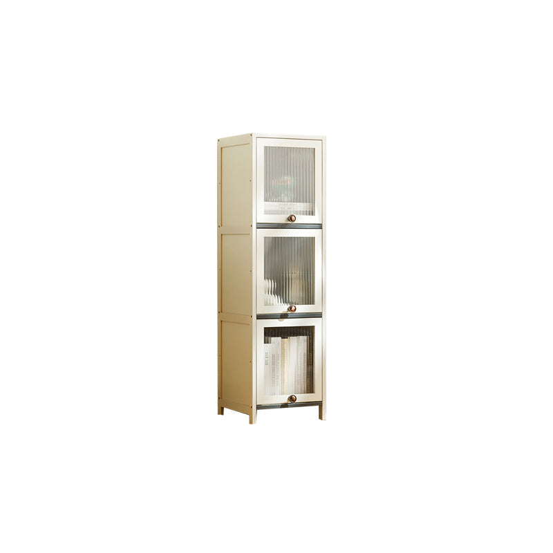Contemporary Bamboo Accent Cabinet in White 12.6" D Chest with Glass Paned 12"L x 13"W x 41"H Clearhalo 'Cabinets & Chests' 'cabinets_chests' 'furn' 'furn_cabinets_chests' 'Furniture' 'Living Room Furniture' 6994037