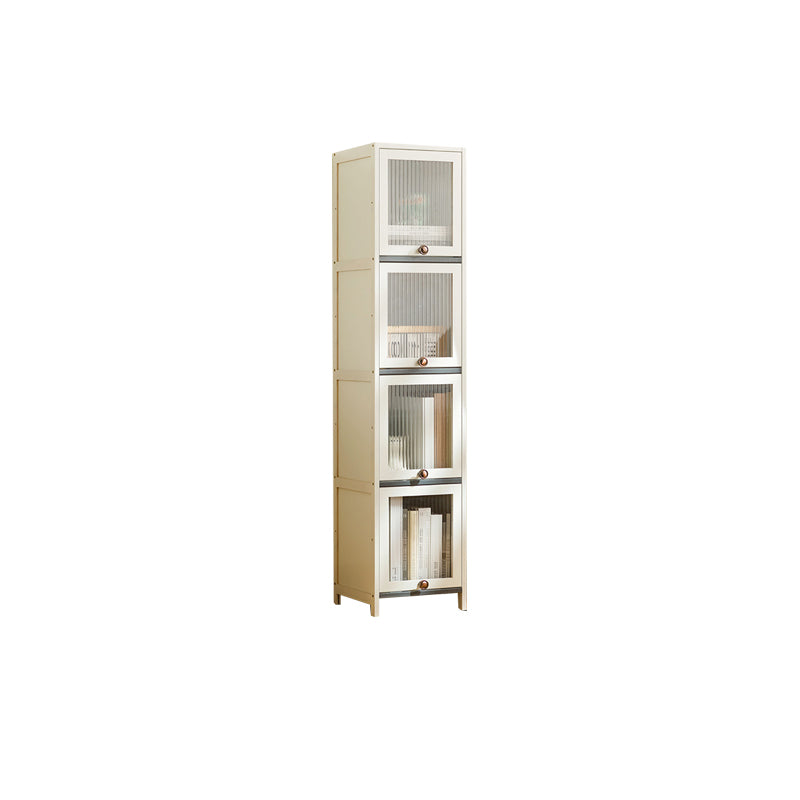 Contemporary Bamboo Accent Cabinet in White 12.6" D Chest with Glass Paned 12"L x 13"W x 55"H Clearhalo 'Cabinets & Chests' 'cabinets_chests' 'furn' 'furn_cabinets_chests' 'Furniture' 'Living Room Furniture' 6994038