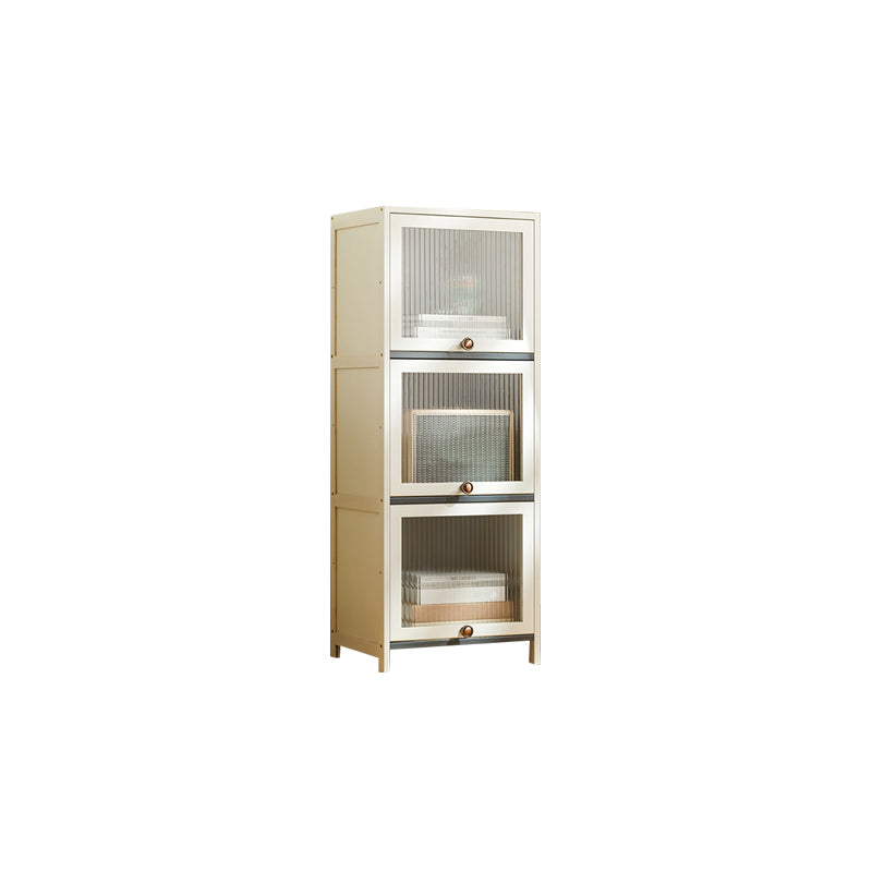 Contemporary Bamboo Accent Cabinet in White 12.6" D Chest with Glass Paned 16"L x 13"W x 41"H Clearhalo 'Cabinets & Chests' 'cabinets_chests' 'furn' 'furn_cabinets_chests' 'Furniture' 'Living Room Furniture' 6994042