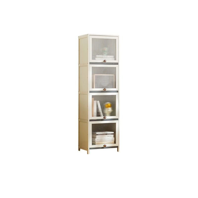 Contemporary Bamboo Accent Cabinet in White 12.6" D Chest with Glass Paned 16"L x 13"W x 55"H Clearhalo 'Cabinets & Chests' 'cabinets_chests' 'furn' 'furn_cabinets_chests' 'Furniture' 'Living Room Furniture' 6994045