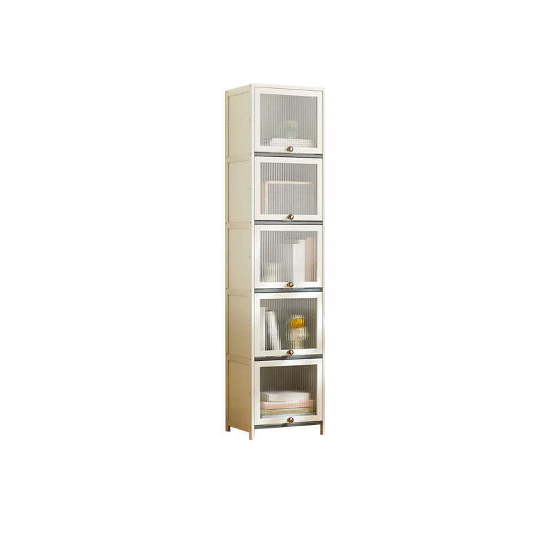 Contemporary Bamboo Accent Cabinet in White 12.6" D Chest with Glass Paned 16"L x 13"W x 68"H Clearhalo 'Cabinets & Chests' 'cabinets_chests' 'furn' 'furn_cabinets_chests' 'Furniture' 'Living Room Furniture' 6994046