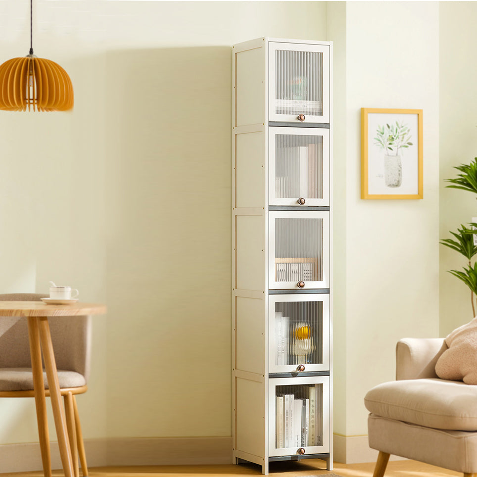 Contemporary Bamboo Accent Cabinet in White 12.6" D Chest with Glass Paned Clearhalo 'Cabinets & Chests' 'cabinets_chests' 'furn' 'furn_cabinets_chests' 'Furniture' 'Living Room Furniture' 6994051