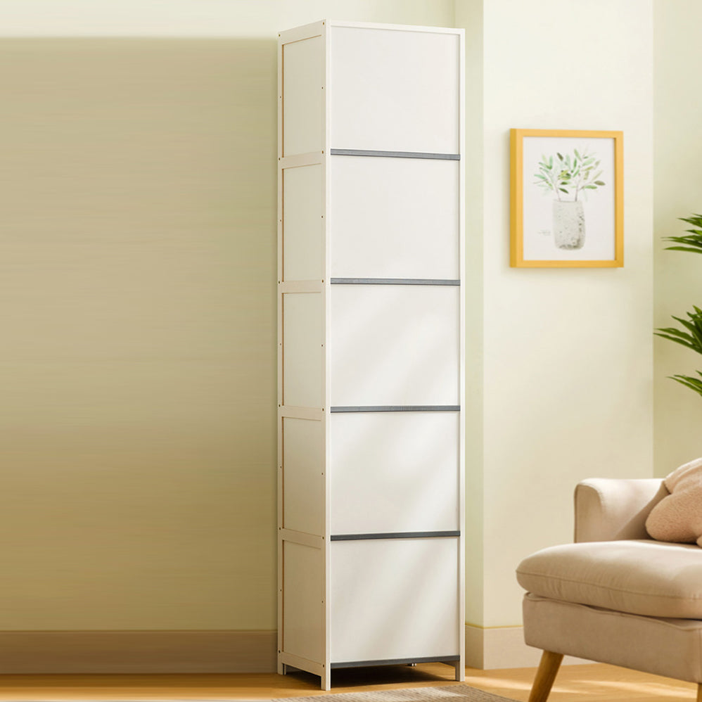 Contemporary Bamboo Accent Cabinet in White 12.6" D Chest with Glass Paned Clearhalo 'Cabinets & Chests' 'cabinets_chests' 'furn' 'furn_cabinets_chests' 'Furniture' 'Living Room Furniture' 6994055