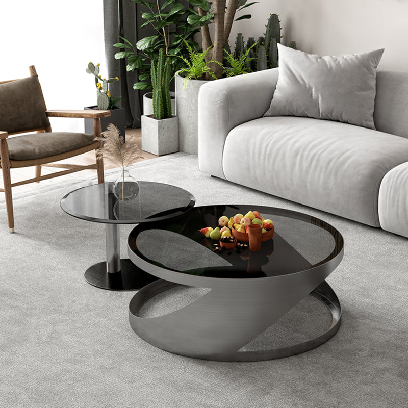 Glass Top Coffee or End Table Black Abstract Coffee Cocktail Table