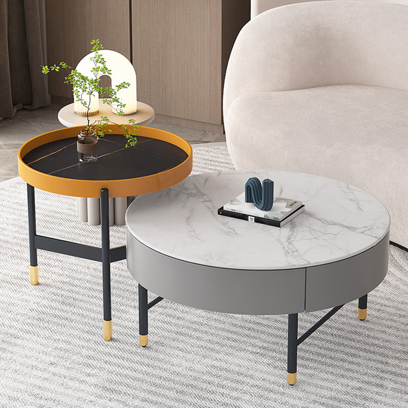 Modern Round Nesting Coffee Table Set Frame Coffee Table with Storage 31"L x 31"W x 18"H + 20"L x 20"W x 22"H Clearhalo 'Coffee & Accent Tables' 'Coffee Tables' 'coffee_tables' 'furn' 'furn_coffee_tables' 'Furniture' 'Living Room Furniture' 6994095