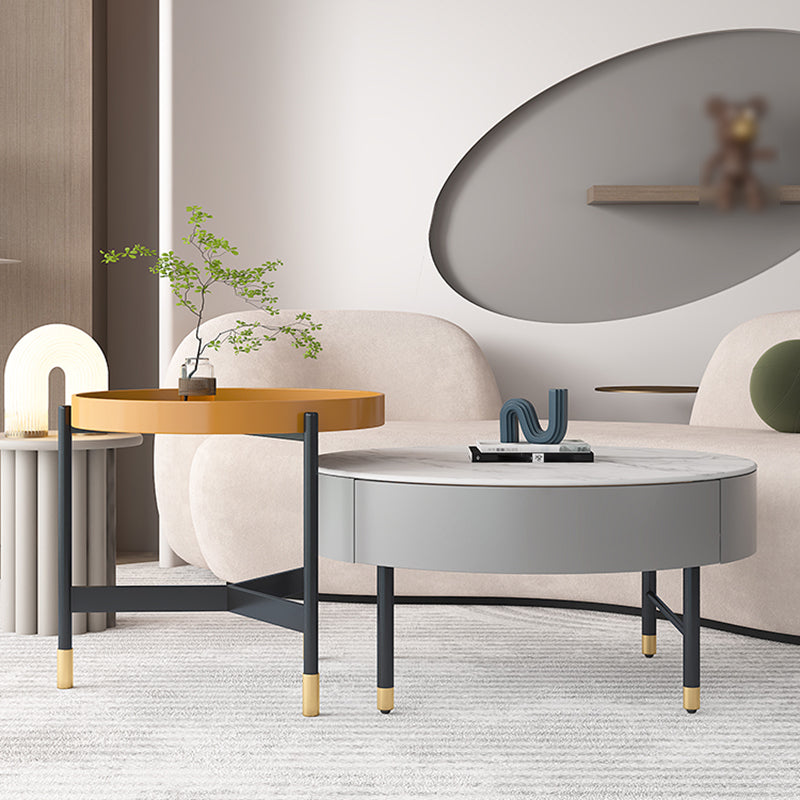 Modern Round Nesting Coffee Table Set Frame Coffee Table with Storage Clearhalo 'Coffee & Accent Tables' 'Coffee Tables' 'coffee_tables' 'furn' 'furn_coffee_tables' 'Furniture' 'Living Room Furniture' 6994098