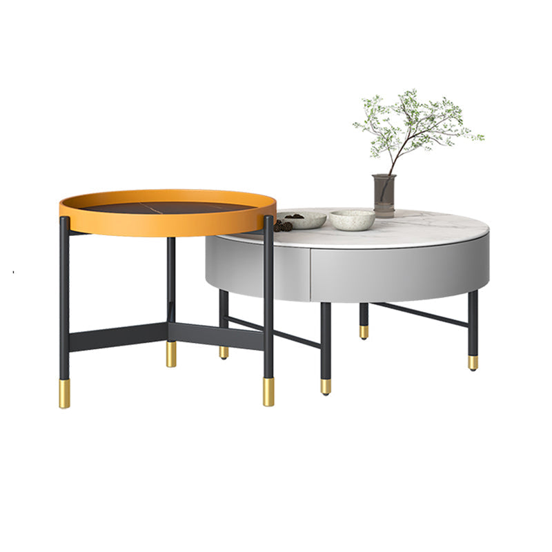 Modern Round Nesting Coffee Table Set Frame Coffee Table with Storage Clearhalo 'Coffee & Accent Tables' 'Coffee Tables' 'coffee_tables' 'furn' 'furn_coffee_tables' 'Furniture' 'Living Room Furniture' 6994099