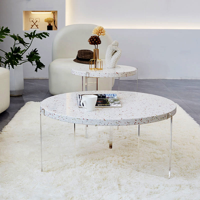 Eigentijdse ronde terrazzo cocktailtafel metaal/acryl salontafel met 3 poten