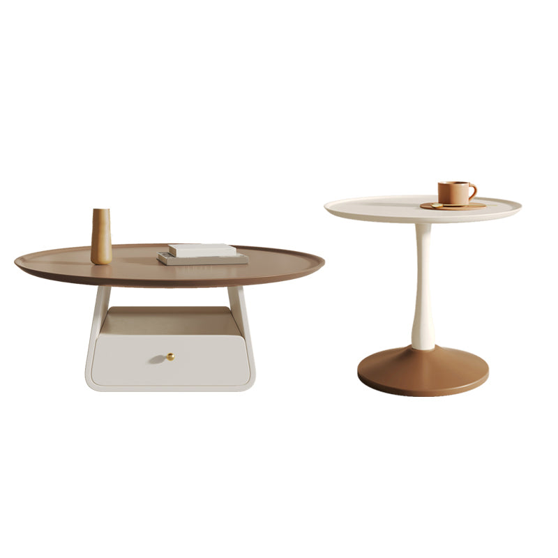 Piedistallo tavolino da caffè a 2 pezzi Set moderno tavolo da cocktail top rotondo con archiviazione