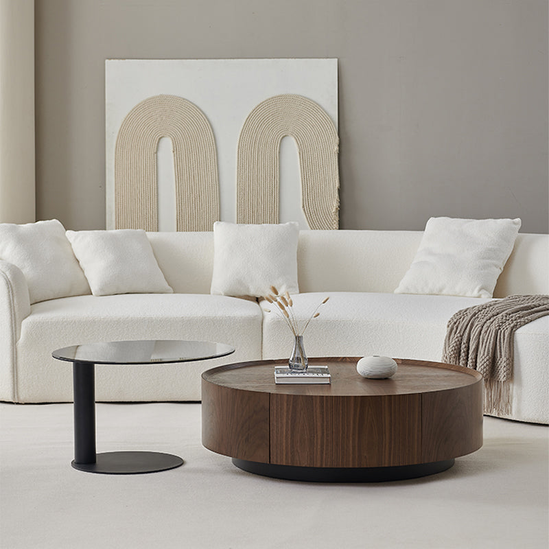 Round Wood Cocktail Table Set with 2 Drawers Modern Walnut Coffee Table Clearhalo 'Coffee & Accent Tables' 'Coffee Tables' 'coffee_tables' 'furn' 'furn_coffee_tables' 'Furniture' 'Living Room Furniture' 6994259