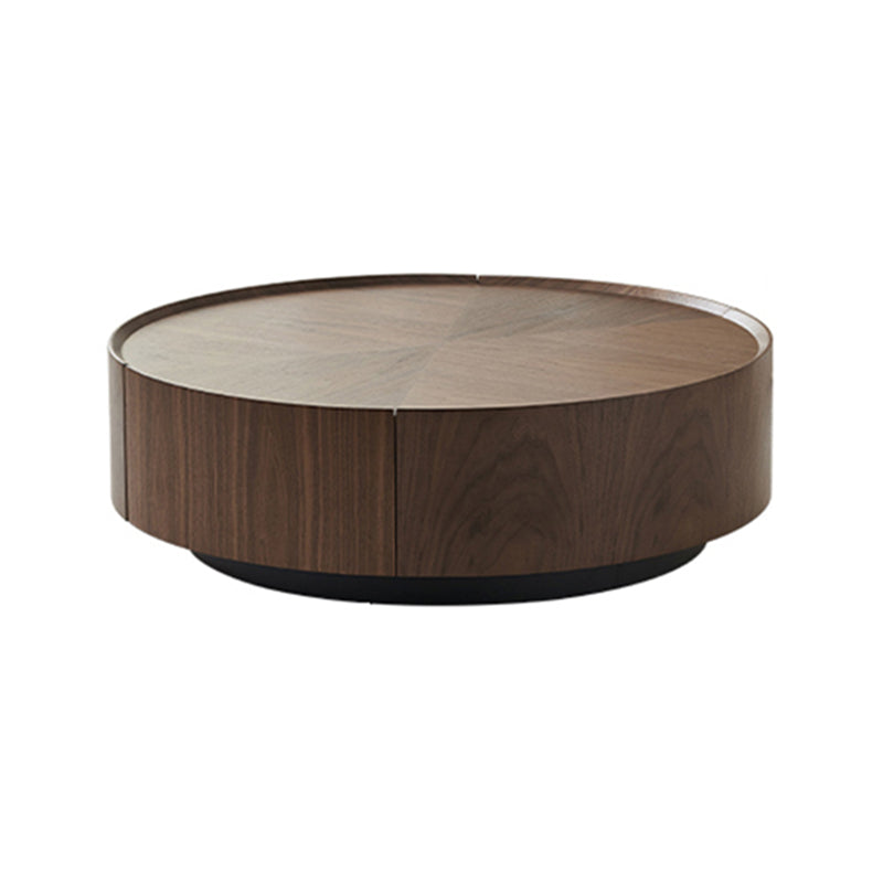 Round Wood Cocktail Table Set with 2 Drawers Modern Walnut Coffee Table 39.5"L x 39.5"W x 14"H Clearhalo 'Coffee & Accent Tables' 'Coffee Tables' 'coffee_tables' 'furn' 'furn_coffee_tables' 'Furniture' 'Living Room Furniture' 6994261