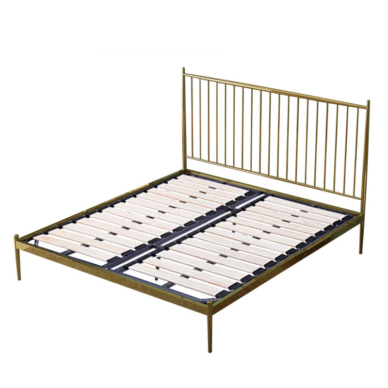 Metal and Wood Standard Bed Rectangular Slat Bed with Headboard