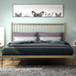 Metal and Wood Standard Bed Rectangular Slat Bed with Headboard