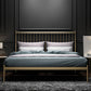Metal and Wood Standard Bed Rectangular Slat Bed with Headboard